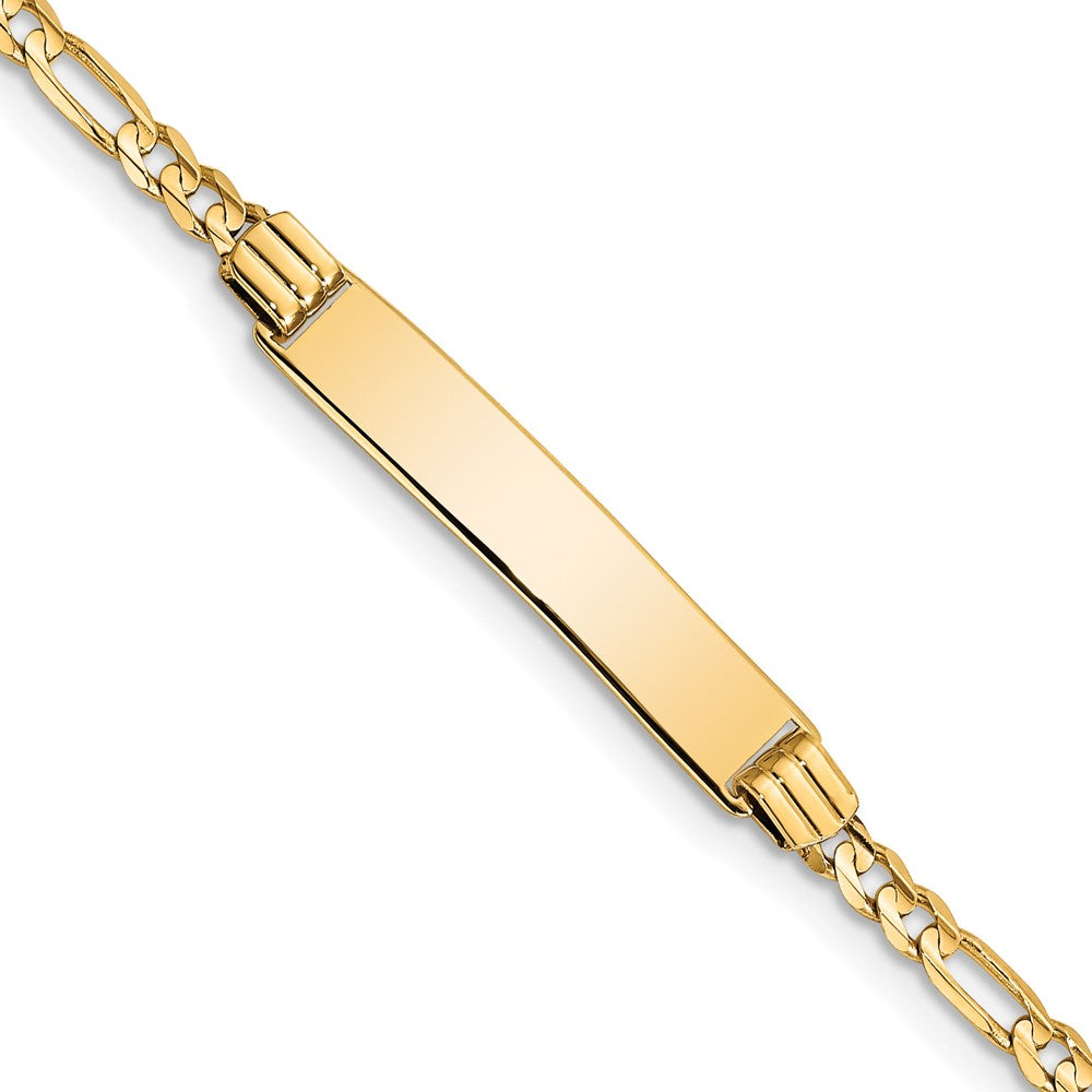 14k Polished Solid Chain/Solid Plate Figaro Link 26x5mm Plate 6 inch Baby/Child ID Bracelet, 6 x 5 mm