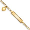 14k Polished Solid Chain/Solid Plate Heart Dangle Figaro Link 21x6mm Plate 6 inch Baby/Child ID Bracelet, 6 x 5 mm