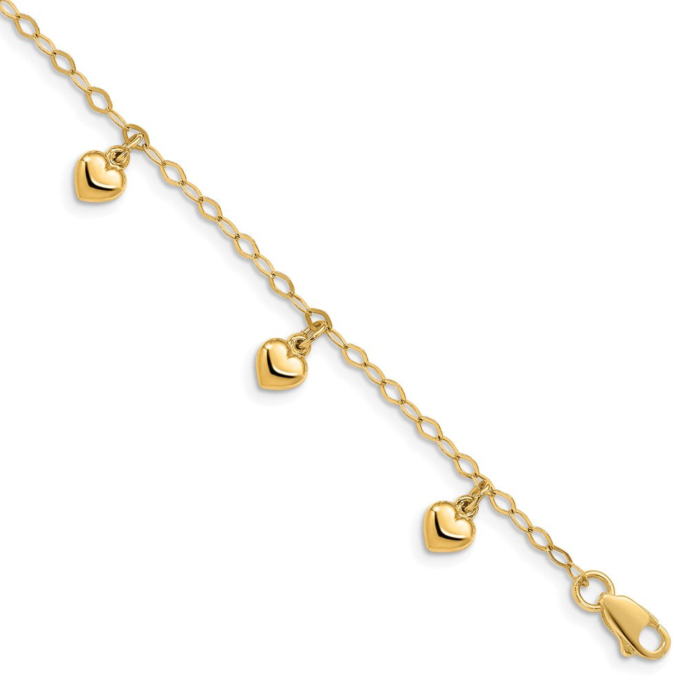 14K Puffed Heart 6 inch Childs Charm Bracelet, 6 x 6 mm