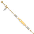 14k Two-tone Polished Textured Cross and Cut-out Heart 18x5mm Plate 4.5 inch Baby/Child ID Bracelet with 1 inch Extender, 4.5 x 5 mm