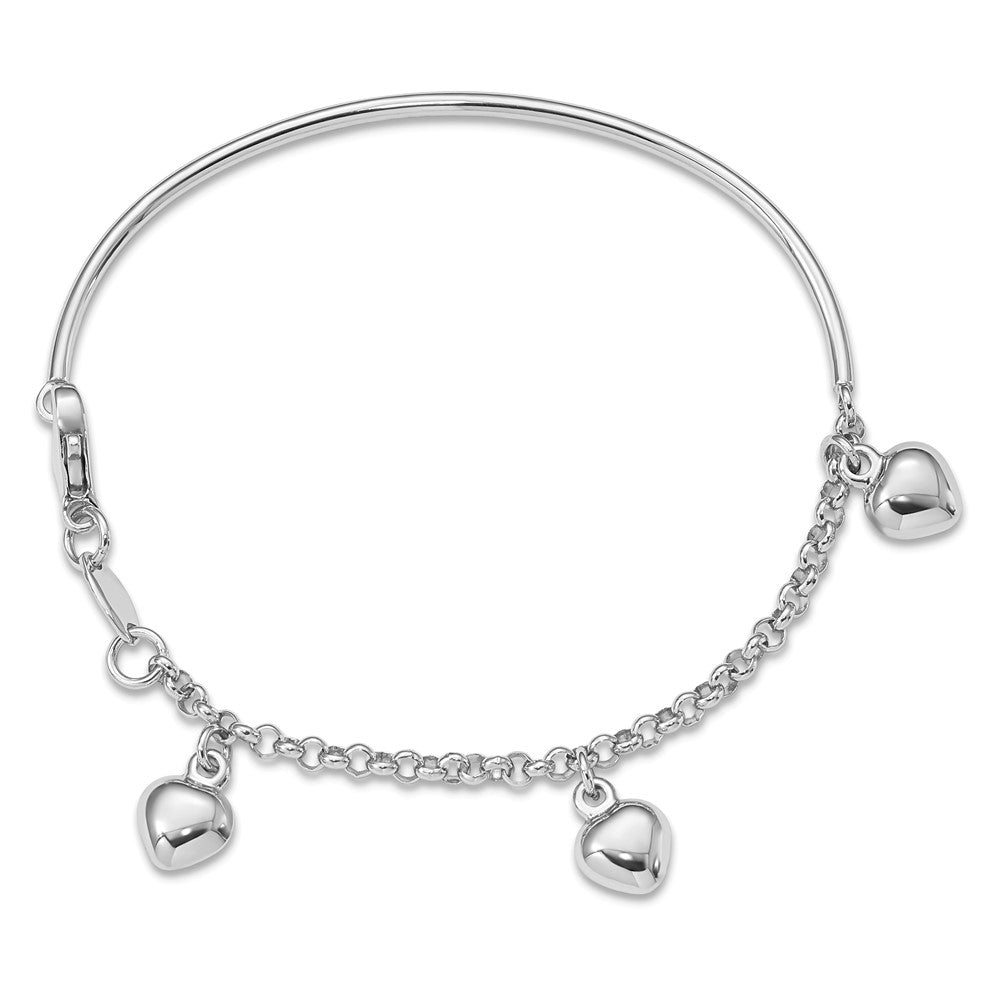 14k White Gold Polished Dangle Heart 6 inch Baby Bracelet, 6 x 6 mm