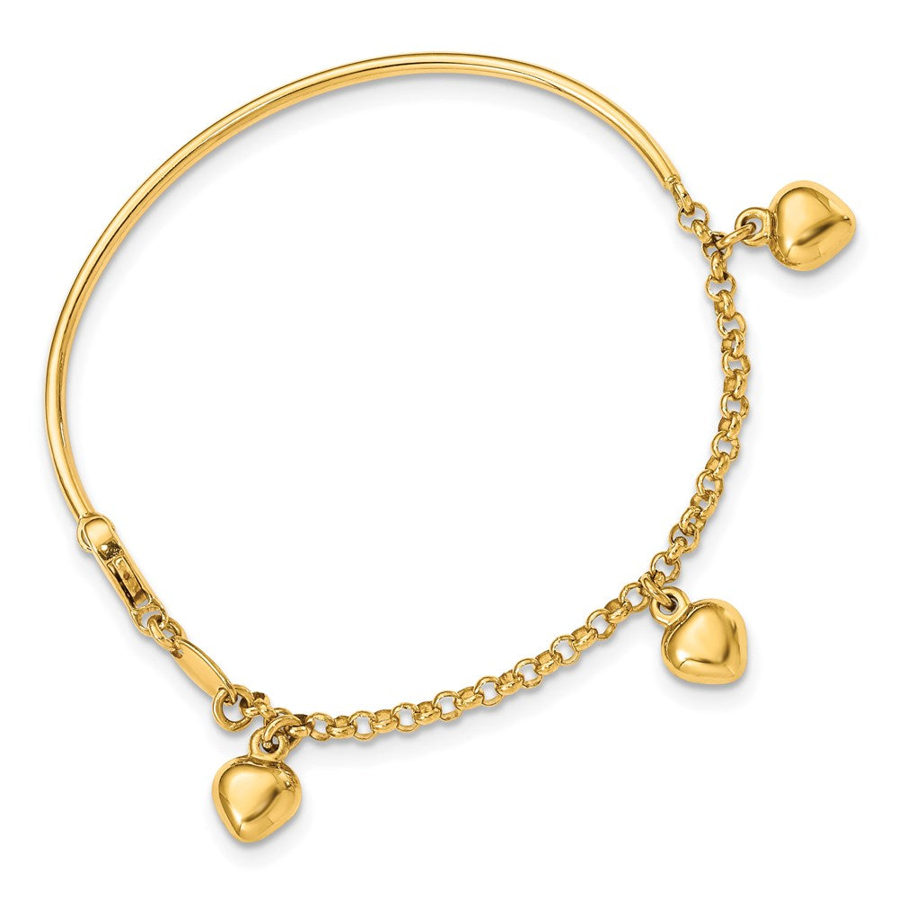 14k Polished Dangle Heart 6 inch Baby Bracelet, 6 x 6 mm