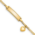 14k Polished Solid Chain/Solid Plate Heart Dangle Curb Link 21x5mm Plate 6 inch Baby/Child ID Bracelet, 6 x 5.1 mm