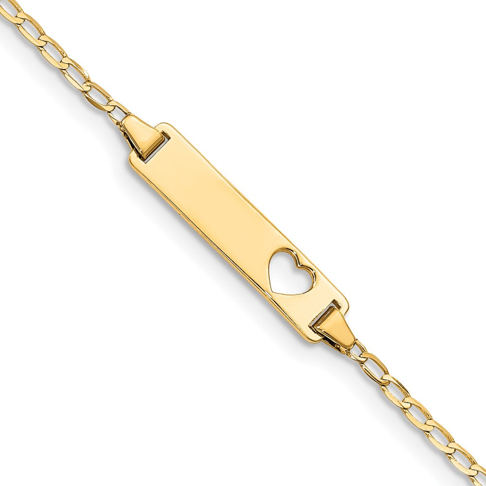 14k Polished Solid Chain/Solid Plate Flat Curb Link Cut-out Heart 20x5mm Plate 6 inch Baby/Child ID Bracelet, 6 x 5 mm
