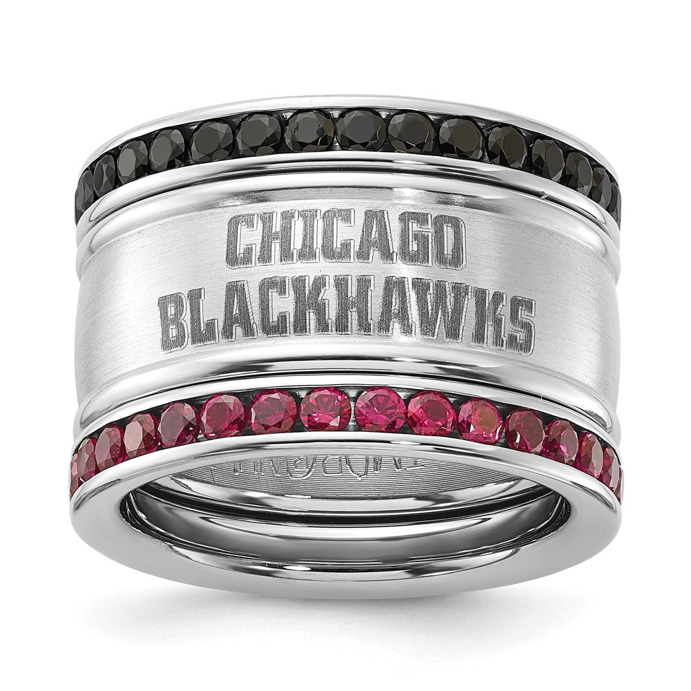 NHL Chicago Blackhawks Pink & Black Crystal Stacked Ring Set, Size 8, 8.1 mm