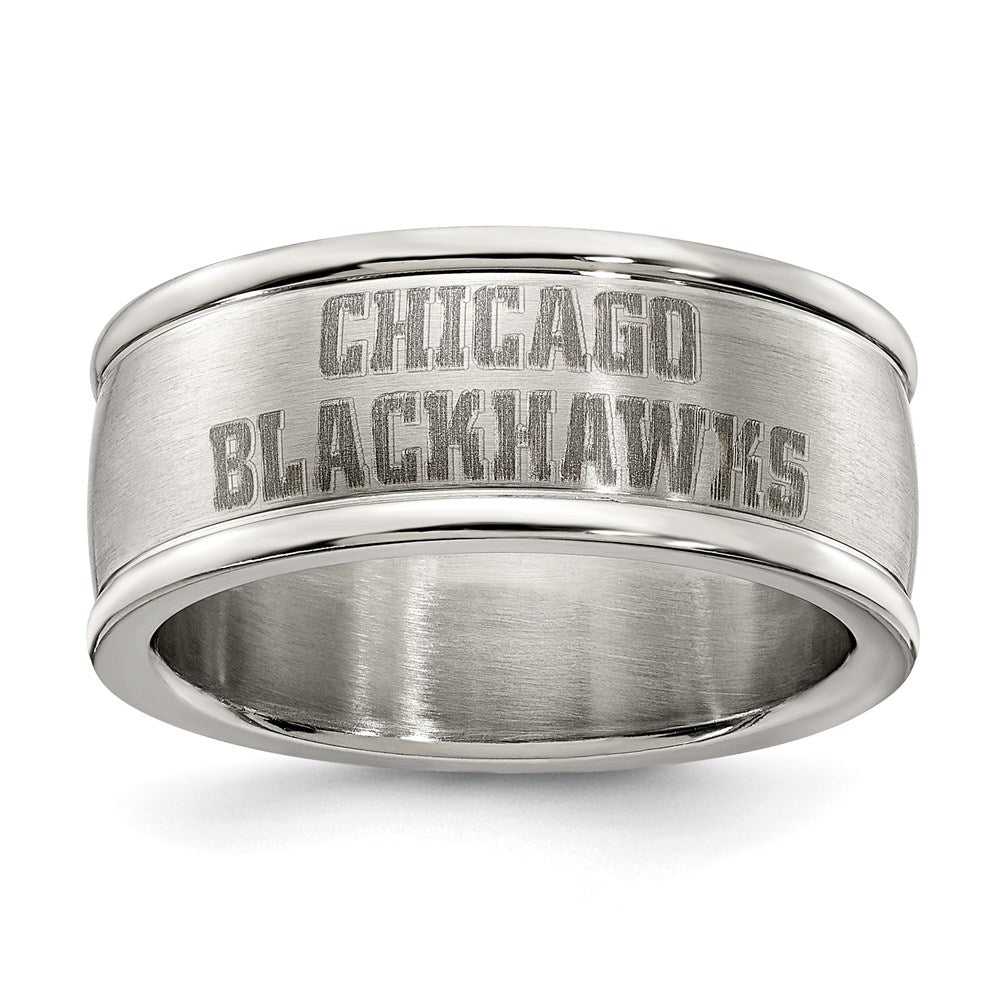 CHICAGO BLACKHAWKS STAINLESS STEEL LOGO BAND RING SIZE 6, 0.7 x 0.3 mm