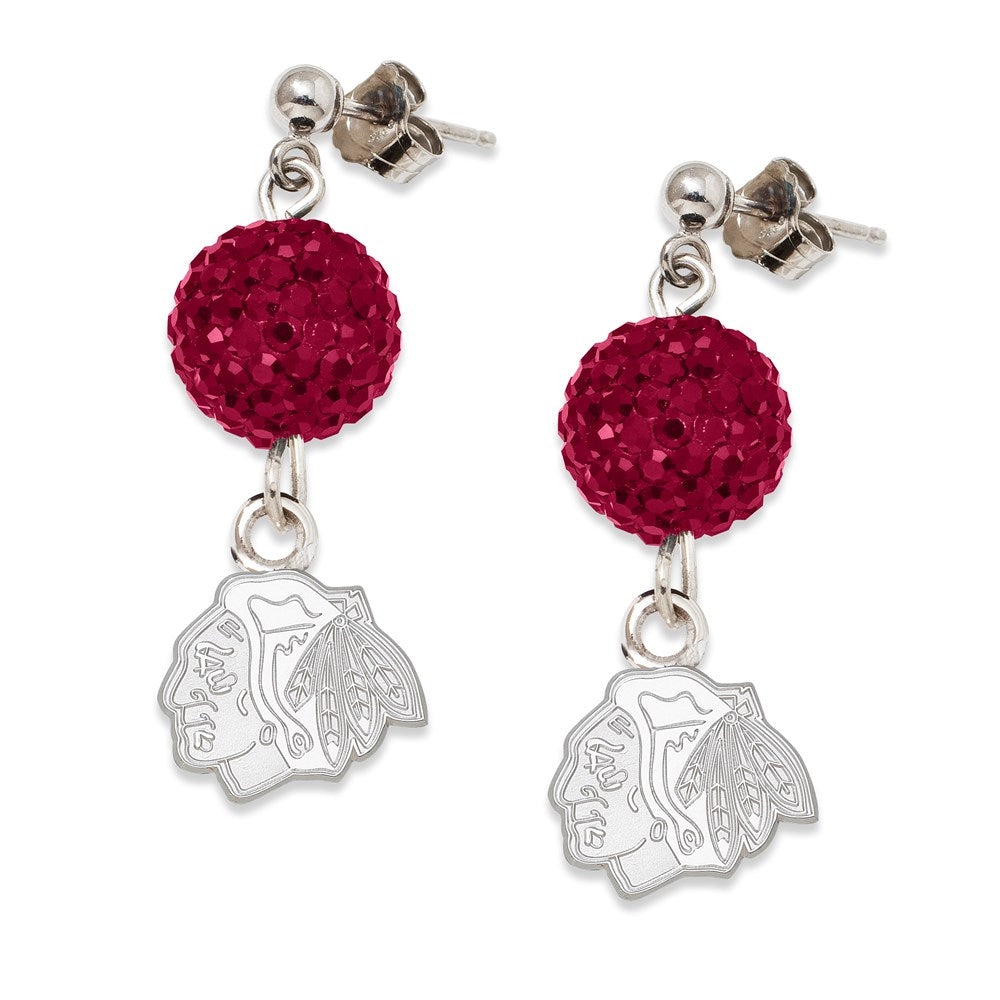 Sterling Silver NHL LogoArt Chicago Blackhawks Crystal Ovation Earrings, 0.38 x 0.38 mm
