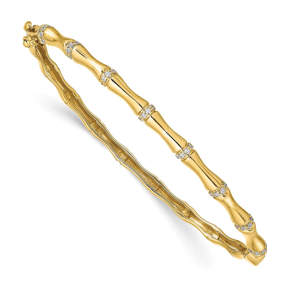 14k Bamboo Design Complete 1/4 carat Diamond Hinged Oval Bangle Bracelet, 0.24 ct, 7 x 4 mm