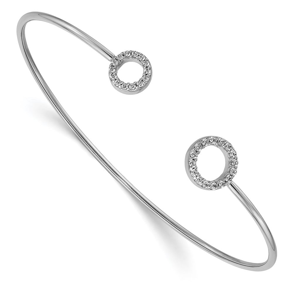 14k White Gold Polished Complete 1/4 carat Diamond Circles Flexible Cuff Bangle Bracelet, 0.244 ct, 7 x 9 mm
