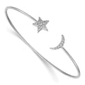 14k White Gold Complete 1/4 carat Diamond Moon and Star Flexible Cuff Bangle Bracelet, 0.251 ct, 7 x 9 mm