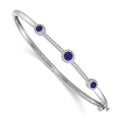 14k White Gold Complete 1/4 carat Diamond and Cabochon Sapphire Hinged Bangle Bracelet, 1.678 ct, 7 x 7 mm