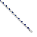 14k White Gold Complete Round Sapphire Fancy Link 7 inch Bracelet, 5 ct, 7 x 4 mm