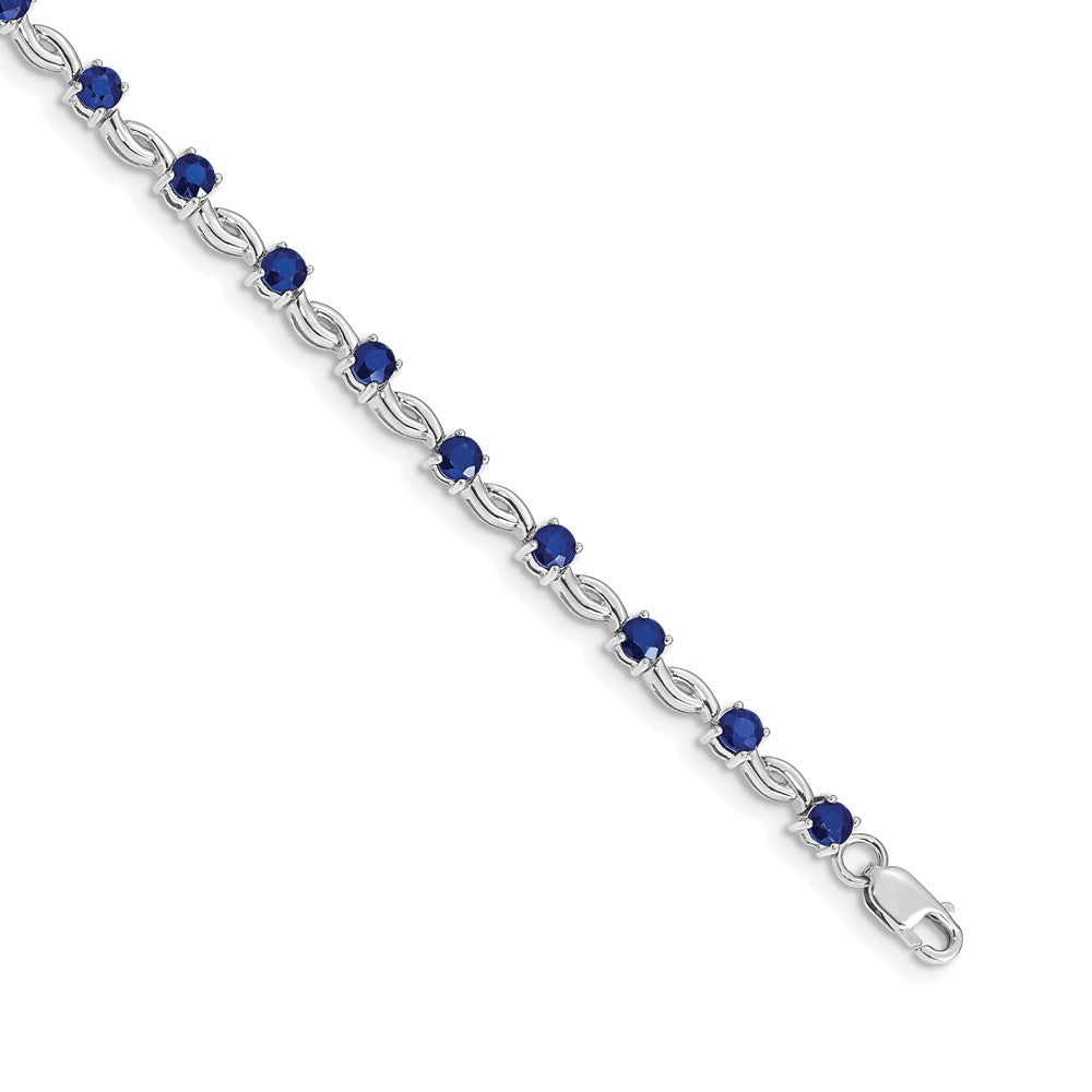 14k White Gold Complete Round Sapphire Fancy Link 7 inch Bracelet, 5 ct, 7 x 4 mm