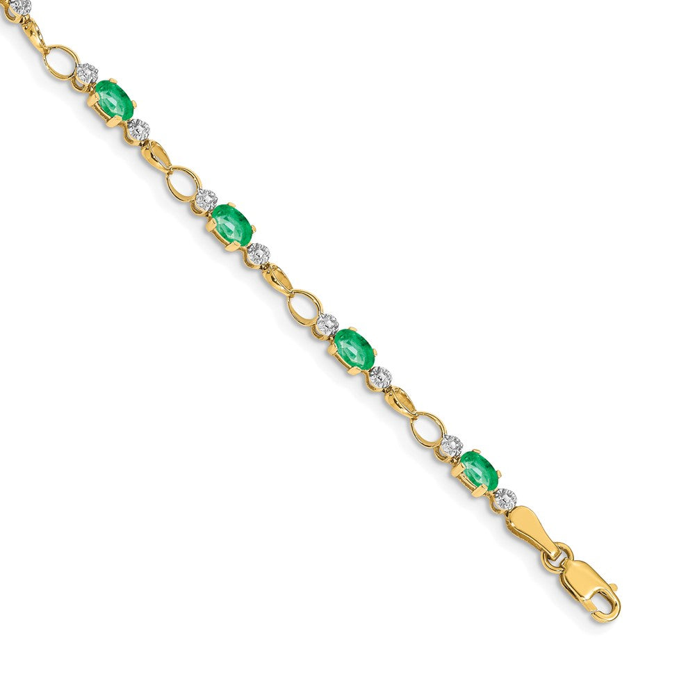 14k Complete Diamond and Oval Emerald Open Link 7 inch Bracelet, 2.712 ct, 7 x 3 mm