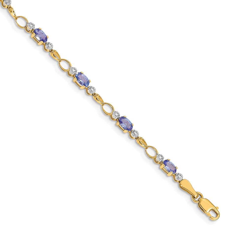 14k Complete Diamond and Oval Tanzanite Open Link 7 inch Bracelet, 2.712 ct, 7 x 4 mm