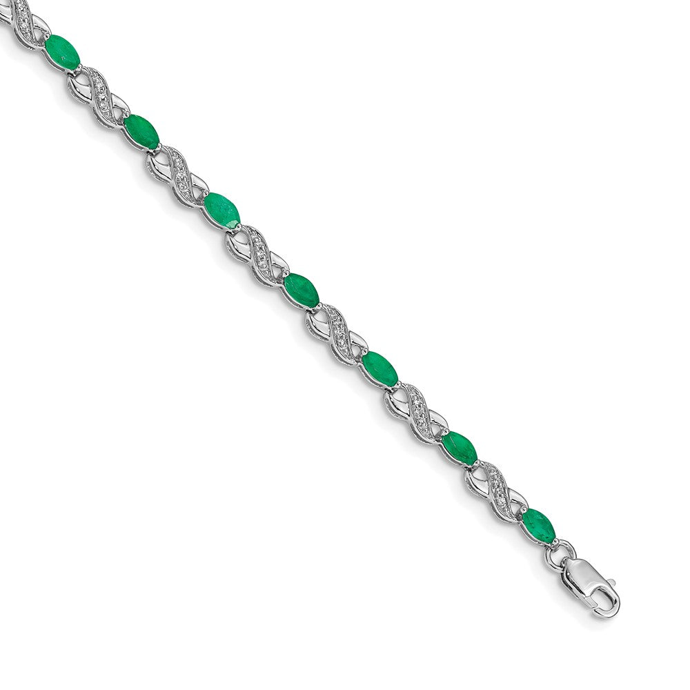 14k White Gold Complete Diamond and Oval Emerald Infinity 7.25 inch Bracelet, 2.114 ct, 7.25 x 3 mm