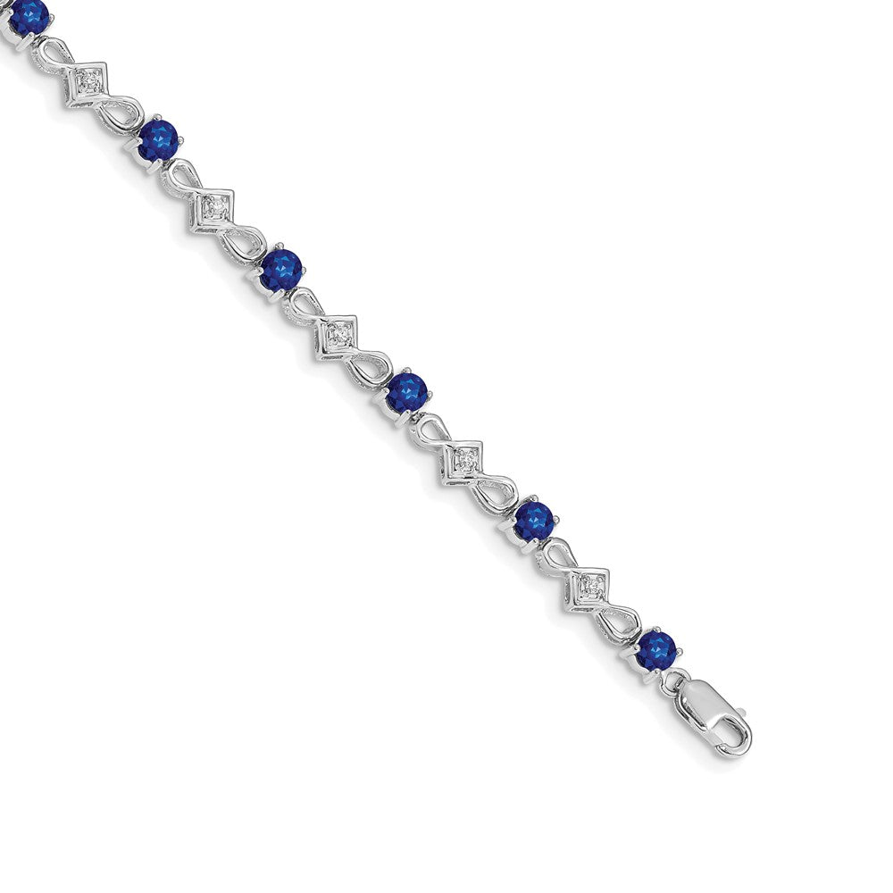 14k White Gold Complete Diamond and Round Sapphire 7 inch Bracelet, 3.476 ct, 7 x 4 mm