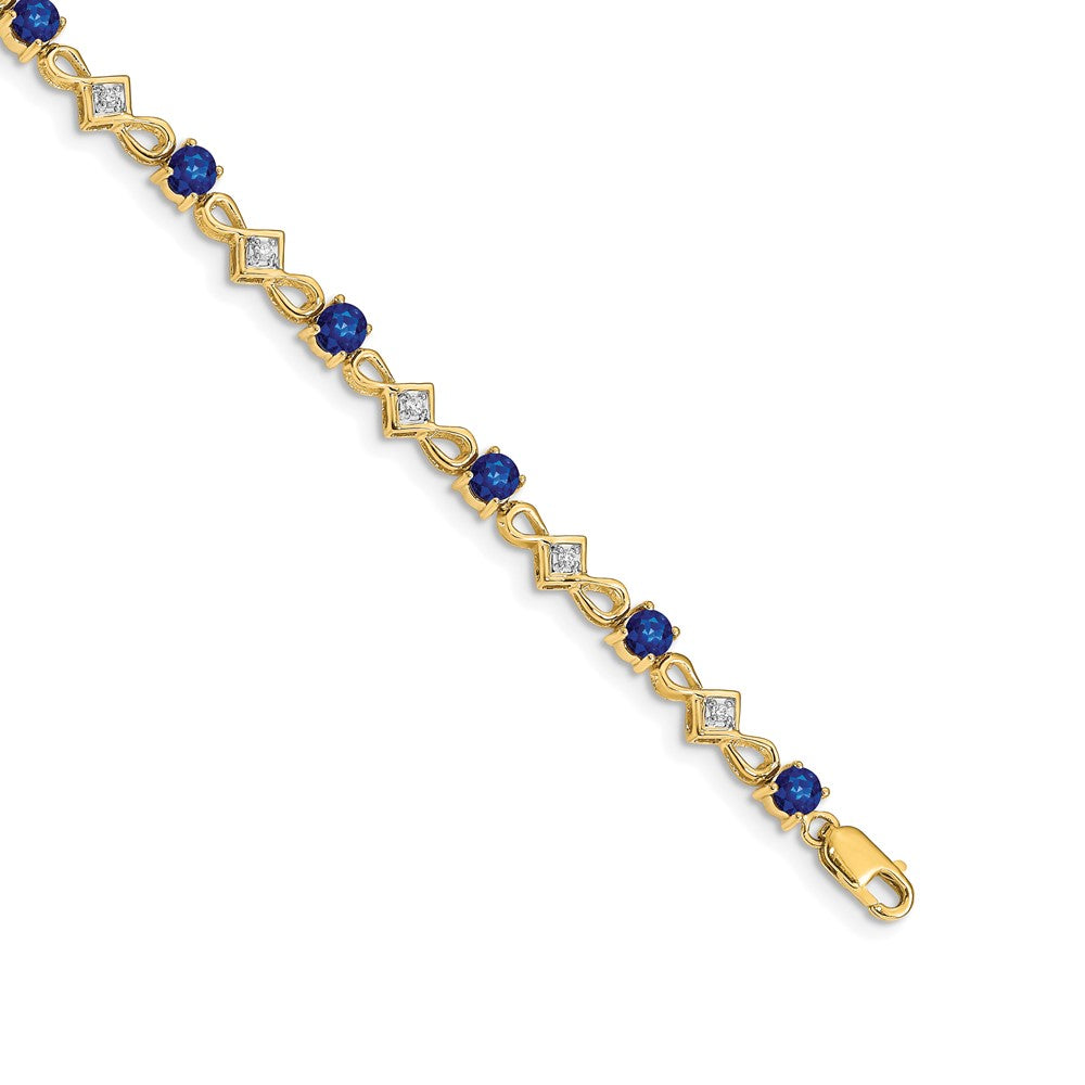 14k Complete Diamond and Round Sapphire 7 inch Bracelet, 3.476 ct, 7 x 4 mm