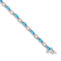 14k White Gold Complete Diamond and Oval Swiss Blue Topaz Heart Accent 7 inch Bracelet, 3.354 ct, 7 x 3.5 mm
