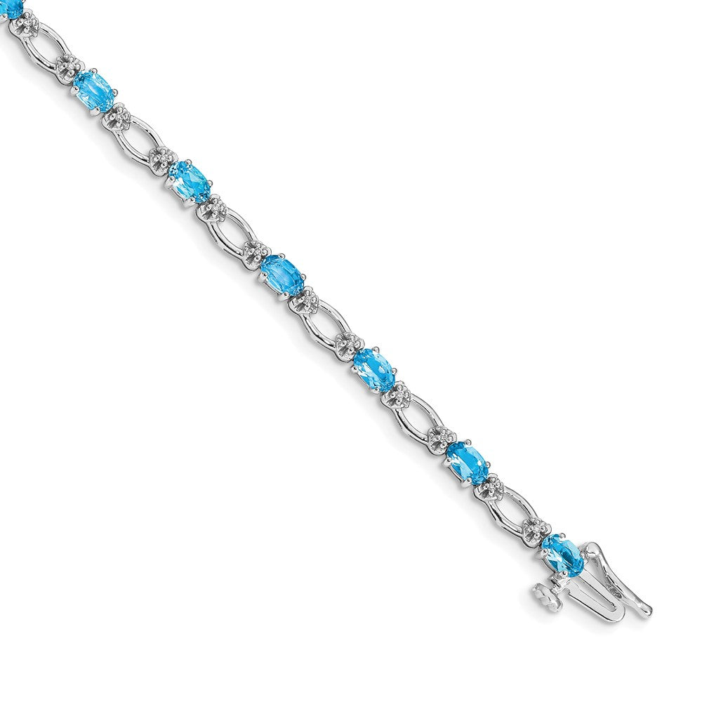 14k White Gold Complete Diamond and Oval Swiss Blue Topaz Heart Accent 7 inch Bracelet, 3.354 ct, 7 x 3.5 mm
