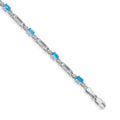 14k White Gold Complete Diamond and Oval Swiss Blue Topaz Fancy Link 7 inch Bracelet, 2.005 ct, 7 x 3.5 mm