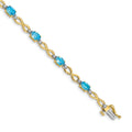 14k Complete Oval Swiss Blue Topaz and Diamond Infinity Link 7 inch Bracelet, 4.525 ct, 7 x 4 mm
