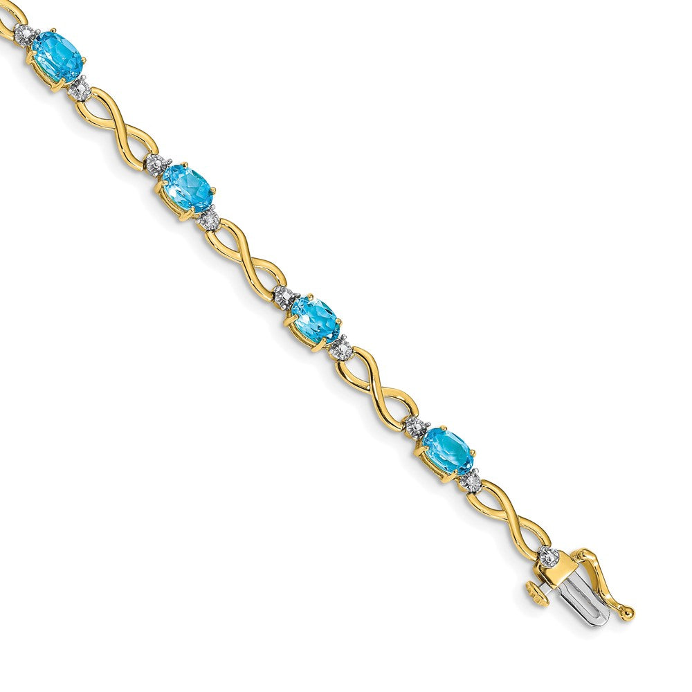 14k Complete Oval Swiss Blue Topaz and Diamond Infinity Link 7 inch Bracelet, 4.525 ct, 7 x 4 mm