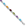 14k White Gold Complete Diamond and Oval Garnet/Swiss Blue Topaz/Citrine/Amethyst/Peridot Floral 7 inch Rainbow Bracelet, 2.115 ct, 7 x 4.5 mm