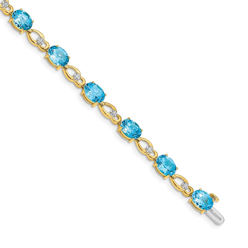 14k Complete Oval Swiss Blue Topaz and Diamond Fancy Link 7 inch Bracelet, 9.048 ct, 7 x 5 mm