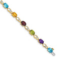 14k Complete Diamond and Amethyst/Swiss Blue Topaz/Citrine/Garnet/Peridot Fancy Link 7 inch Rainbow Bracelet, 8.199 ct, 7 x 5 mm