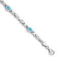 14k White Gold Complete Oval Swiss Blue Topaz Fancy Link 7 inch Bracelet, 2 ct, 7 x 5 mm