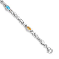 14k White Gold Complete Oval Peridot/Amethyst/Aquamarine/Citrine Fancy Link 7 inch Rainbow Bracelet, 8.5 ct, 7 x 5 mm