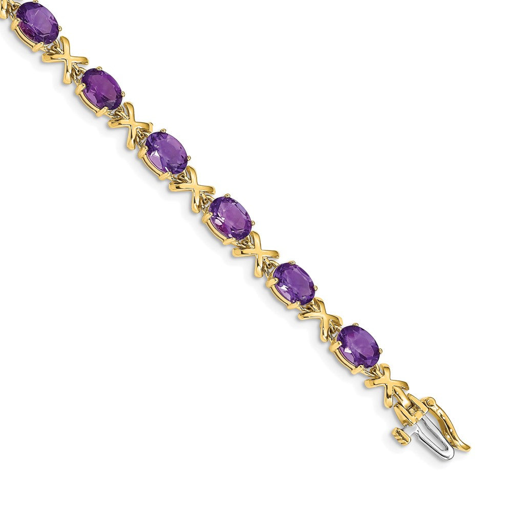 14k Complete 7x5mm Oval Amethyst X-design 7 inch Bracelet, 9 ct, 7 x 5 mm