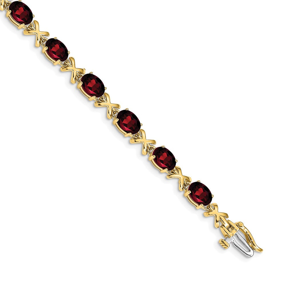 14k Complete 7x5mm Oval Garnet X-design 7 inch Bracelet, 12 ct, 7 x 5 mm
