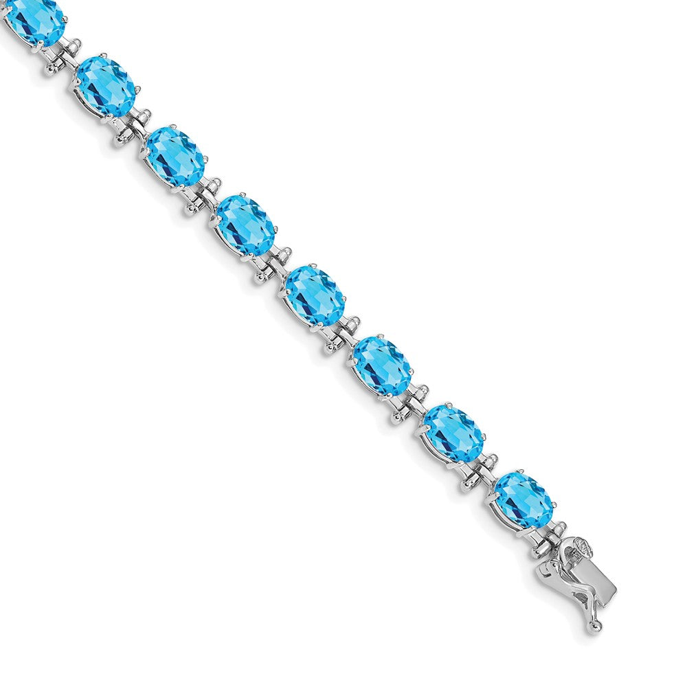 14k White Gold Complete Oval Swiss Blue Topaz 7 inch Bracelet, 16 ct, 7 x 5 mm