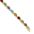 14k Complete Alternating Oval Amethyst/Peridot/Garnet/Citrine/Swiss Blue Topaz 7 inch Rainbow Bracelet, 13.45 ct, 7 x 5 mm