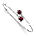 14k White Gold Complete Round Garnet and 1/8 carat Diamond Halo Flexible Bangle Bracelet, 1.804 ct, 7 x 7 mm