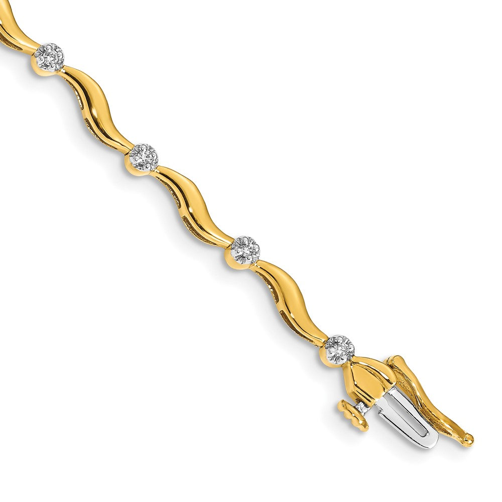 14k Complete 1/6 carat Diamond Curved Link 7 inch Bracelet, 0.168 ct, 7 x 4 mm