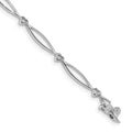 14k White Gold Complete 0.03 carat Diamond Heart and Oval Link 7.25 inch Bracelet, 7 x 4 mm