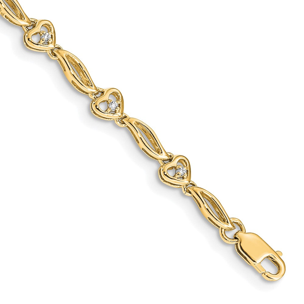 14k Complete 1/10 carat Diamond Hearts 7 inch Tennis Bracelet, 0.112 ct, 7 x 4 mm
