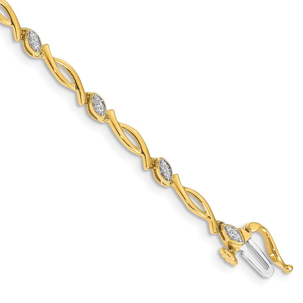 14k Complete 1/8 carat Diamond Fancy Link 7.5 inch Bracelet, 0.13 ct, 7 x 5 mm