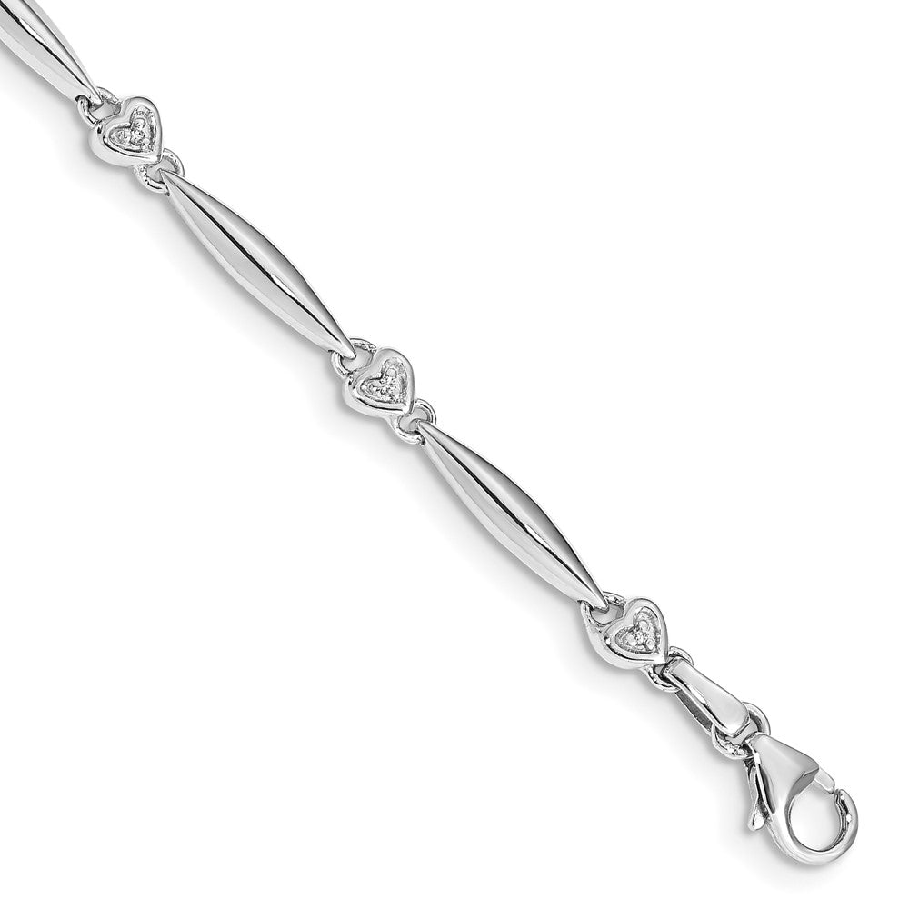 14k White Gold Complete 1/20 carat Diamond Heart 7 inch Bracelet, 0.045 ct, 7 x 4 mm