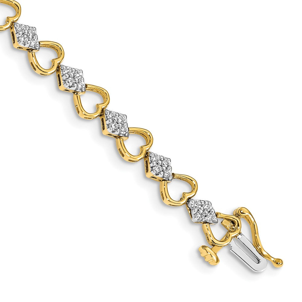 14k Complete 1.08 carat Diamond Heart Link 7 inch Bracelet, 7 x 5 mm