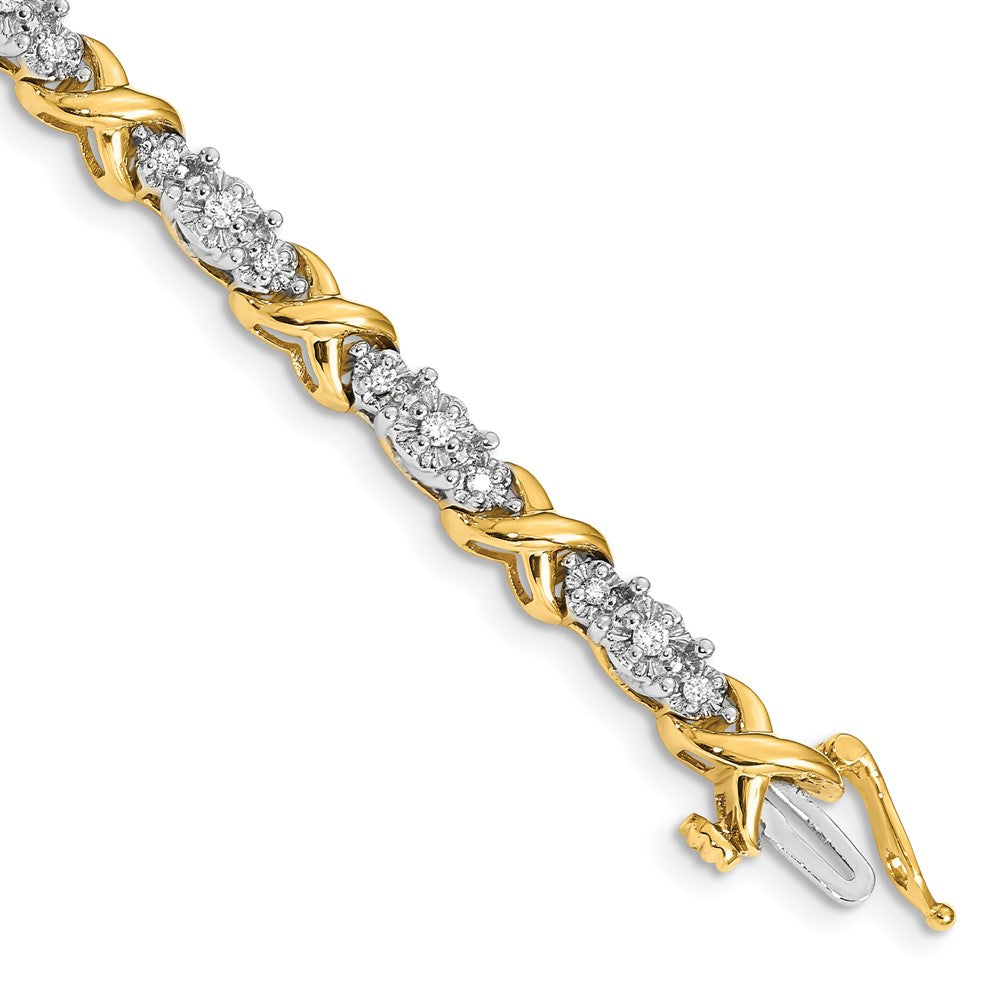 14k Two-tone Complete 1/2 carat Diamond X-design 7 inch Bracelet, 0.48 ct, 7 x 5 mm