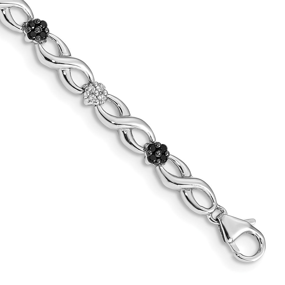 14k White Gold Complete 1/2 carat White and Black Diamond Flower Infinity 7 inch Bracelet, 0.512 ct, 7 x 5 mm
