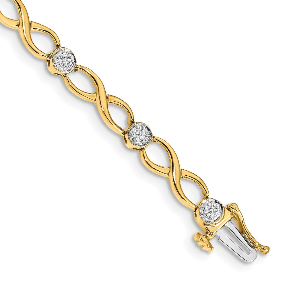 14k Complete 1/8 carat Diamond Infinity Link 7 inch Bracelet, 0.126 ct, 7 x 5 mm