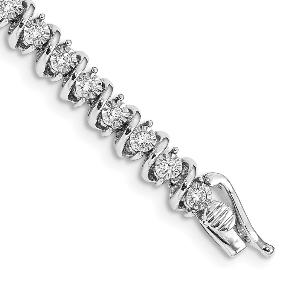 14k White Gold Complete 1 carat Diamond S-link 7 inch Tennis Bracelet, 0.88 ct, 7 x 5 mm