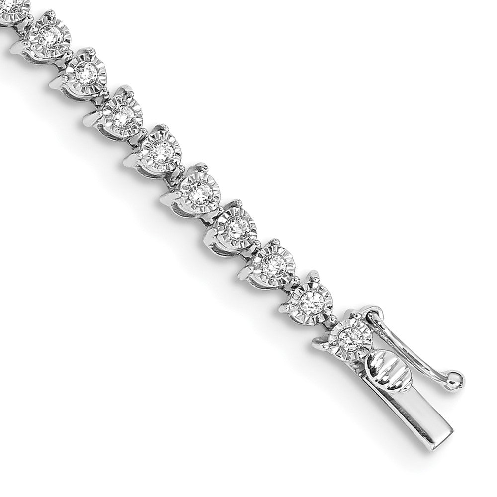 14k White Gold Complete 1 carat Diamond Illusion Setting 7 inch Tennis Bracelet, 1.02 ct, 7 x 4 mm