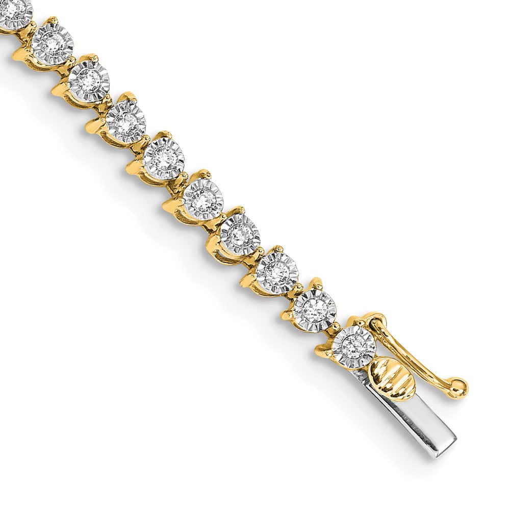 14k Complete 1 carat Diamond Illusion Setting 7 inch Tennis Bracelet, 1.02 ct, 7 x 4 mm