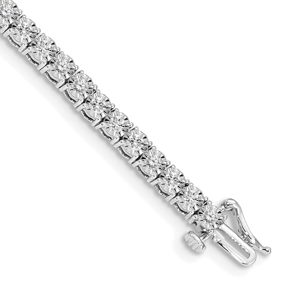 14k White Gold Complete 2 carat Diamond Illusion Setting 7 inch Tennis Bracelet, 2.021 ct, 7 x 4 mm
